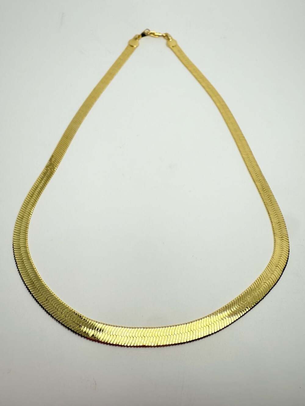 Gold Tone Herringbone Chain Necklace 18 Inches